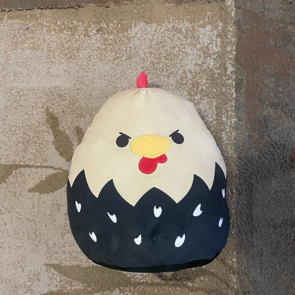 Squishmallows Cream and Black Stuffed Animal with Red Crest